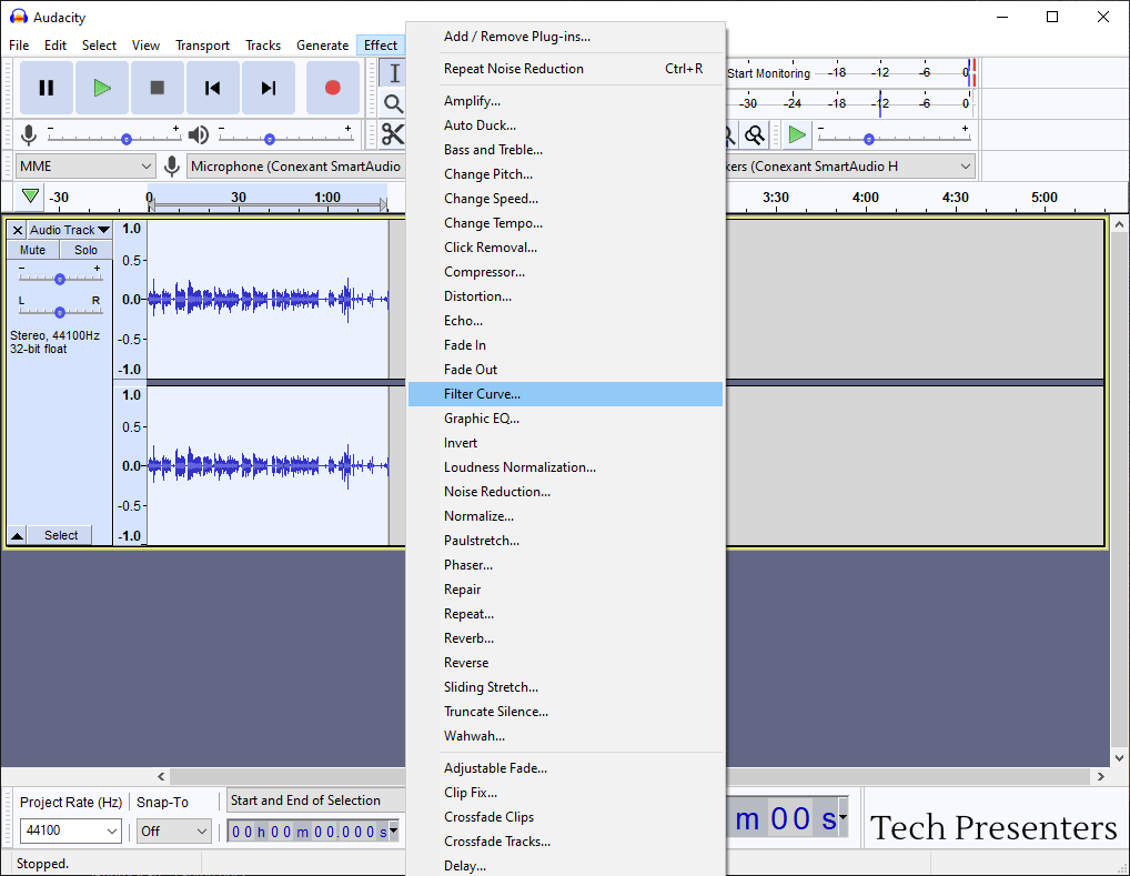Using the Filter Curve in Audacity