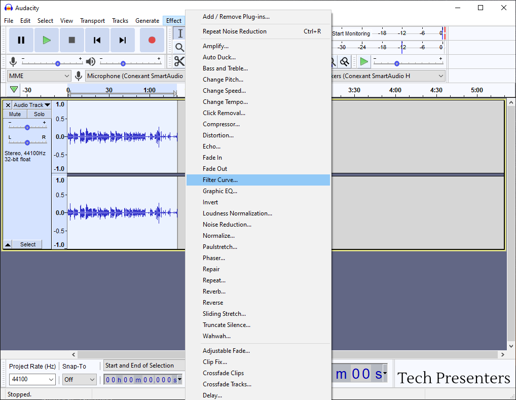 audacity filter curve presets