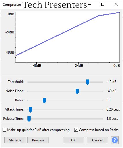 The compressor settings that I used for my voiceovers in audacity