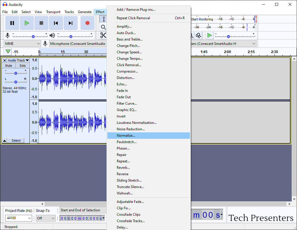 Using Normalize in Audacity