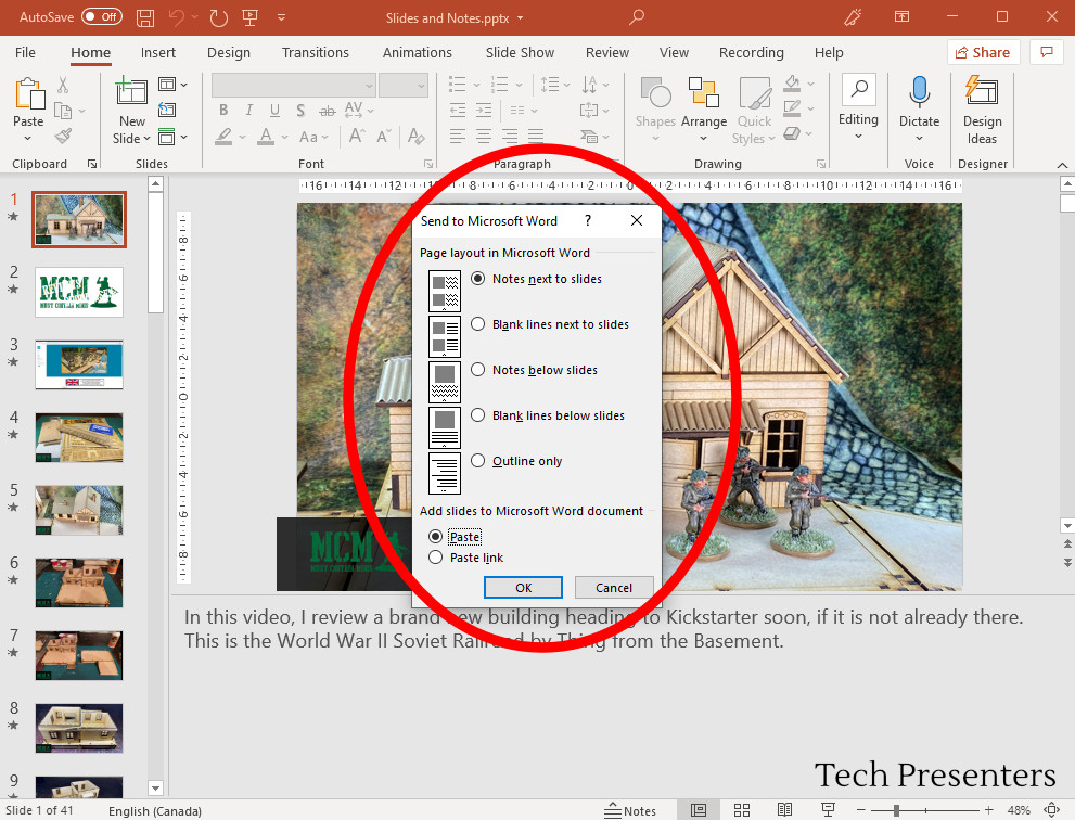 Select the Microsoft Word Layout for the new document. A quick description of the difference between Pasting a Link and Pasting the Deck into Word