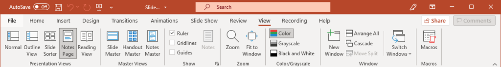 How find the Notes Page in PowerPoint