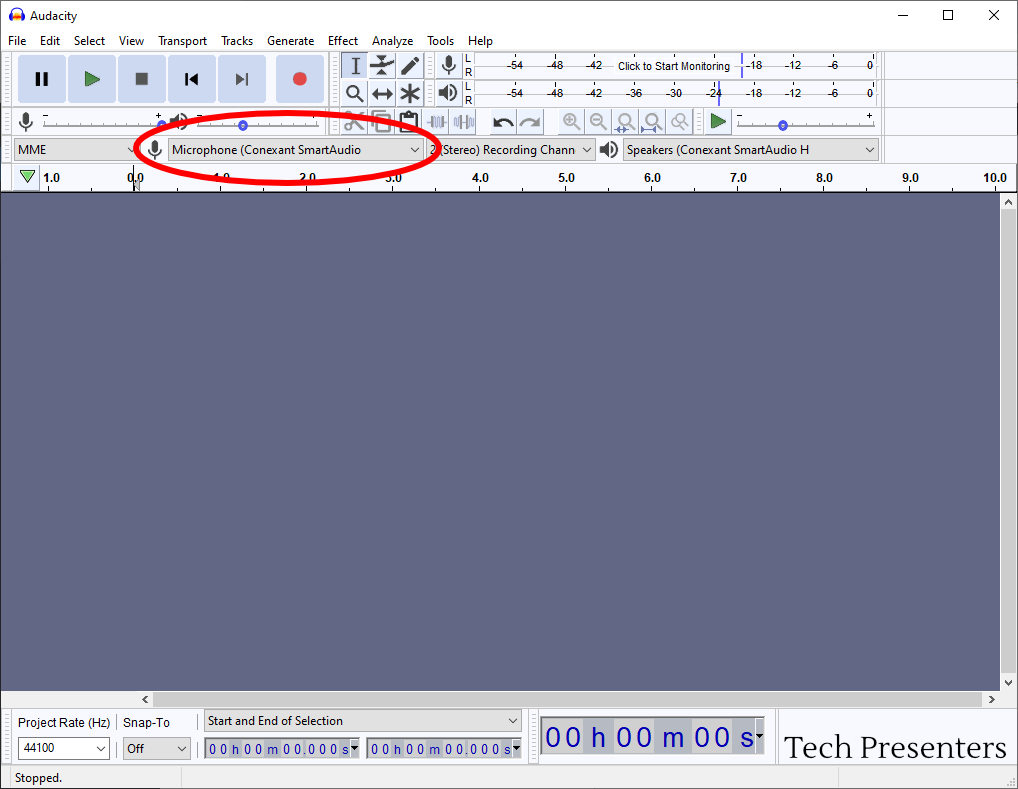 How to Record in Audacity - choose your microphone