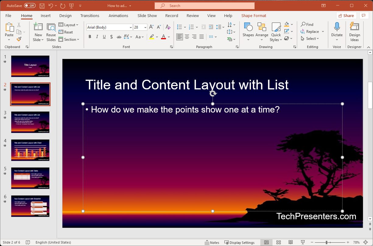 How To Make Bullet Points Show 1 By 1 In PowerPoint Tech Presenters   2 Add In Your Points 