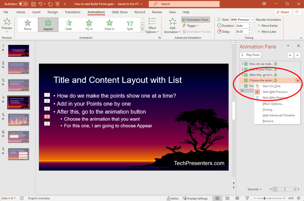 How to animate points in PowerPoint to appear one at a time