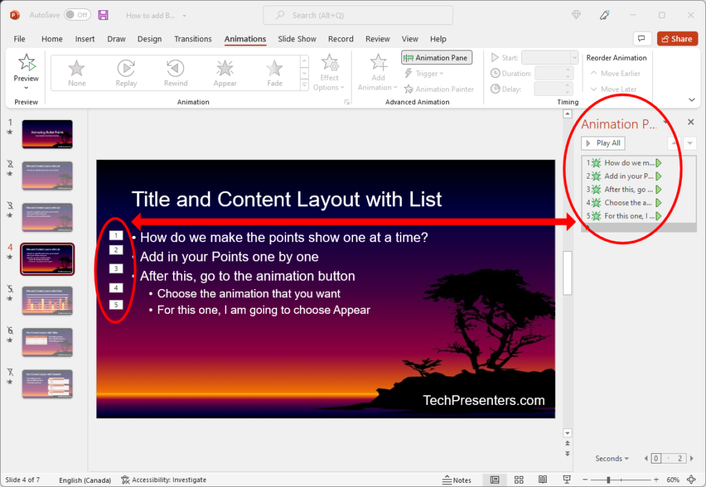 How to make your Bullet Points Show One at a Time - change the way your animation plays