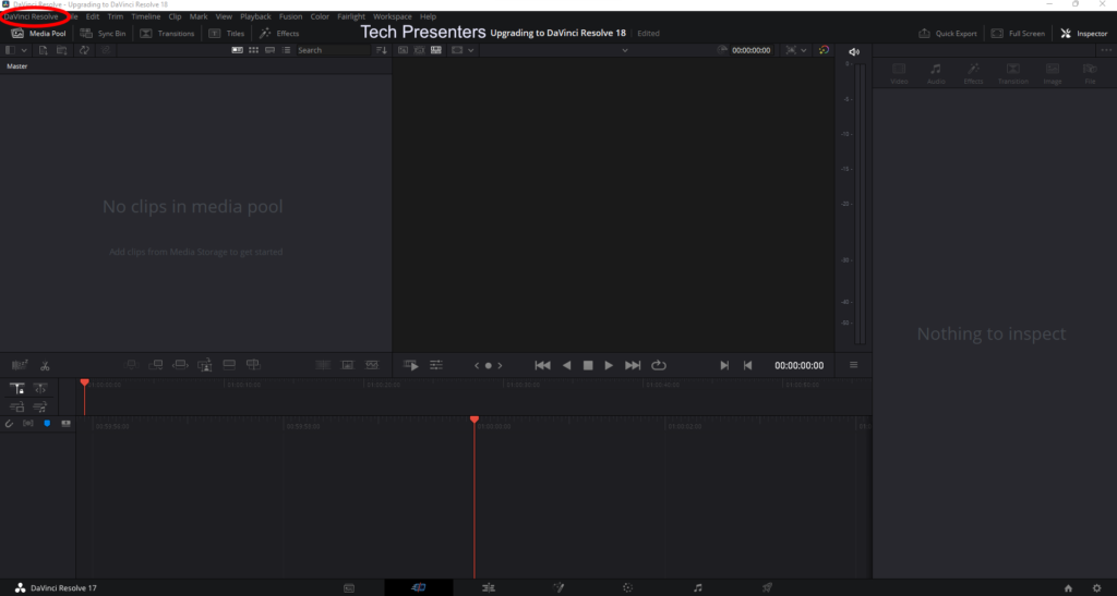 Open the program and click on the DaVinci Resolve Menu. 